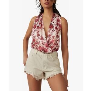 NWOT Free People Printed There She Goes Bodysuit in Pink Floral Print SZ XL